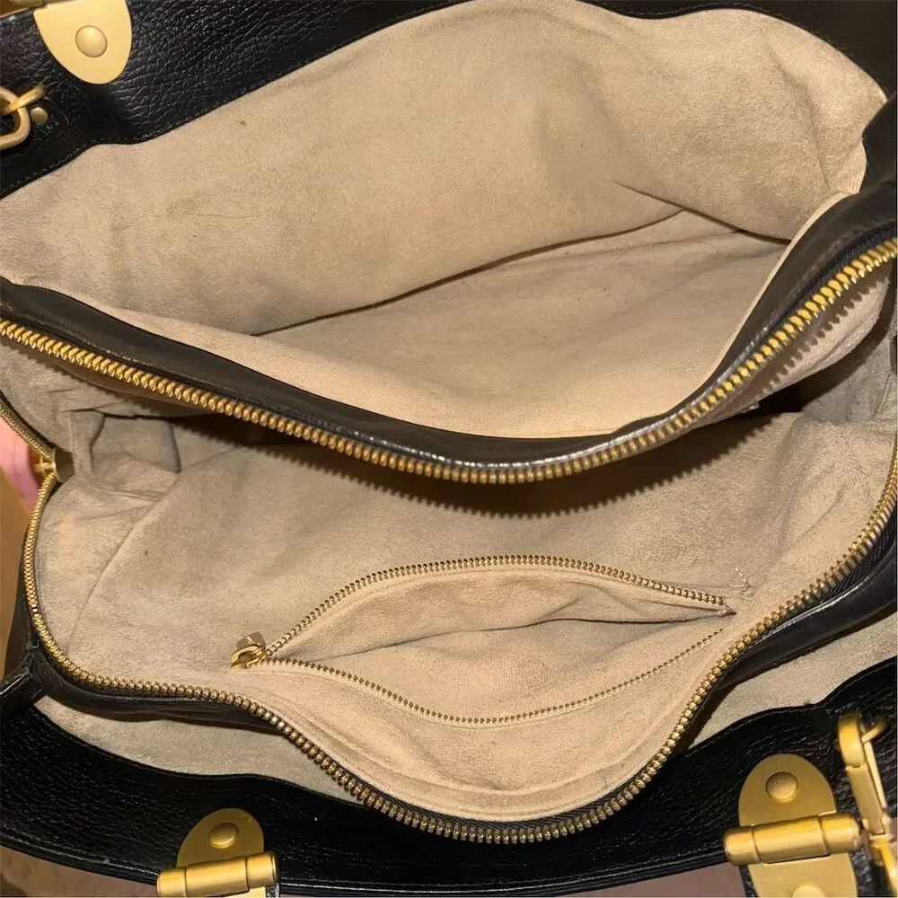 L.K. Bennett London Tt Julia Black Leather Satchel Gold Hardware Crossbody Bag